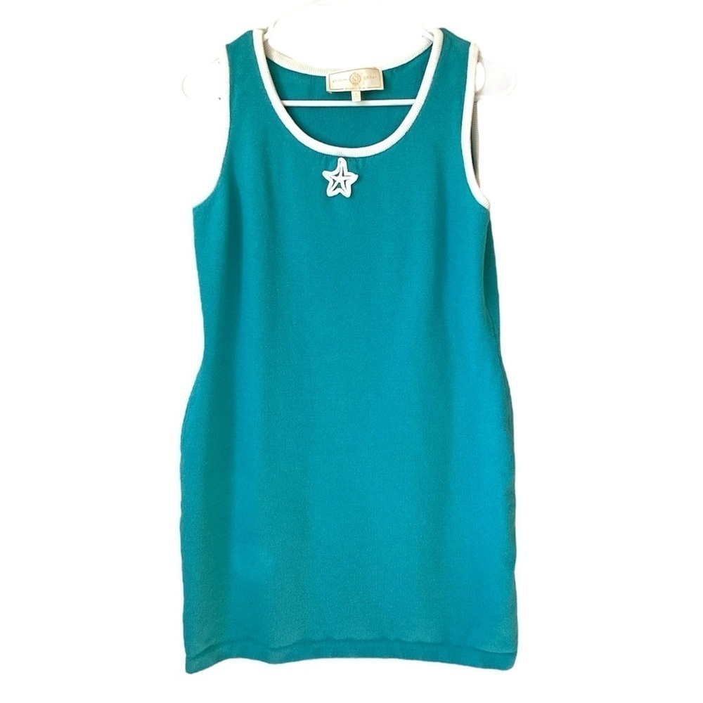 St. John Sport Blue Knit Sheath Dress with Starfish Embroidery Size Small